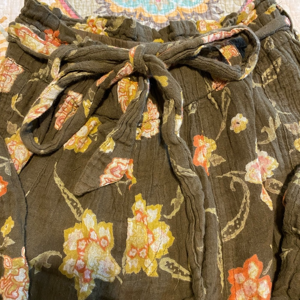 Free People In the Midnight Hour Gauze Floral Paper Bag Pants XS Worn Once